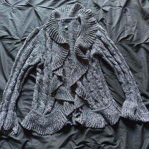 INC International Concepts Charcoal Ruffled Cardigan